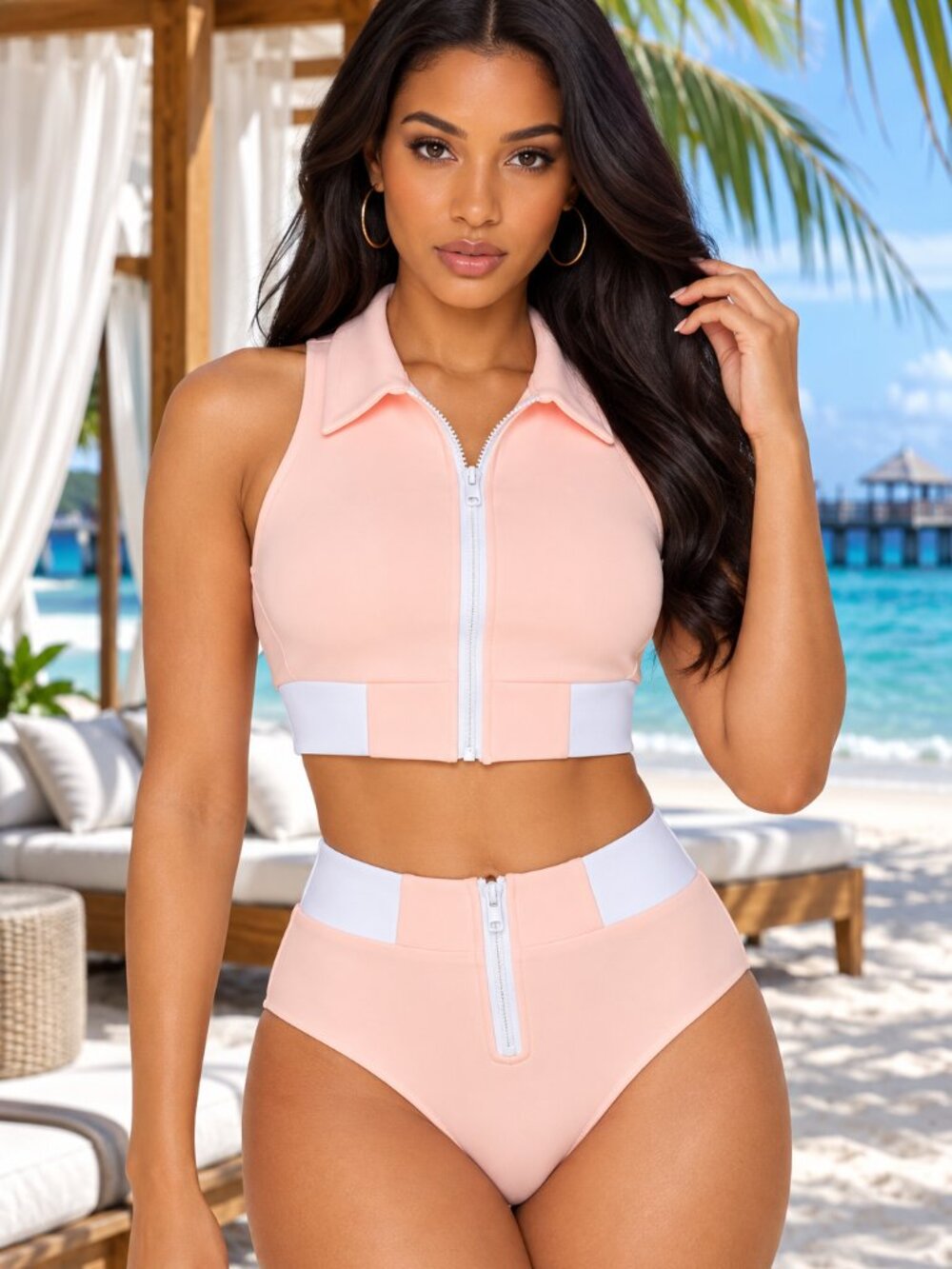NWT Hot & Delicious Peach White Scuba Bikini Set